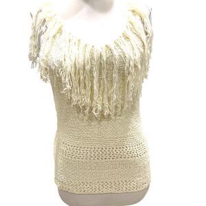 Cream crochet knit fringes no fabric content possible cotton